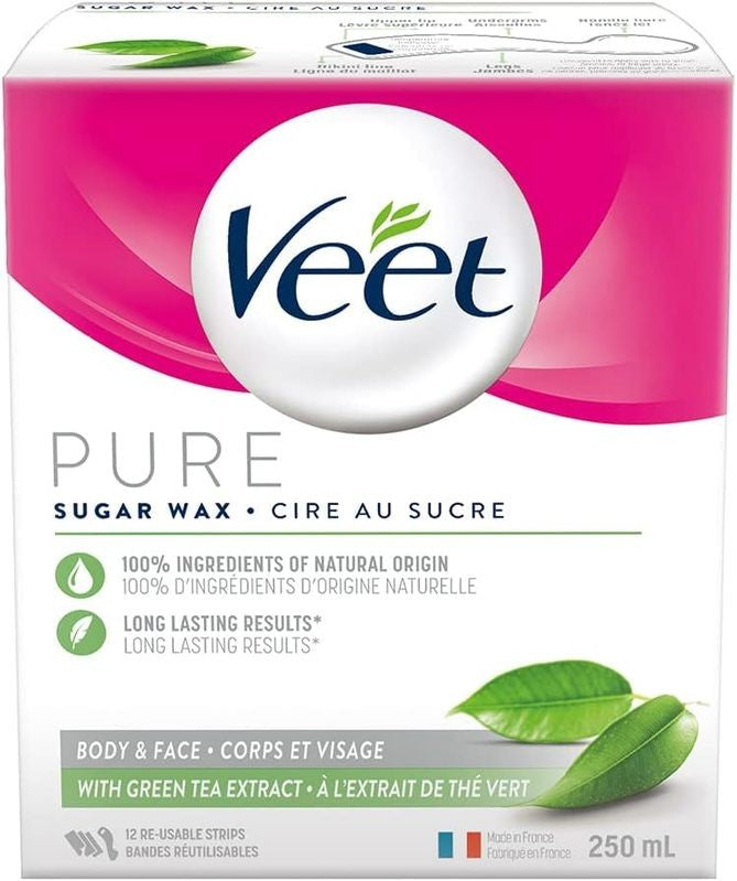 VEET PURE SUGAR WAX KIT W/ GREEN TEA 250ML