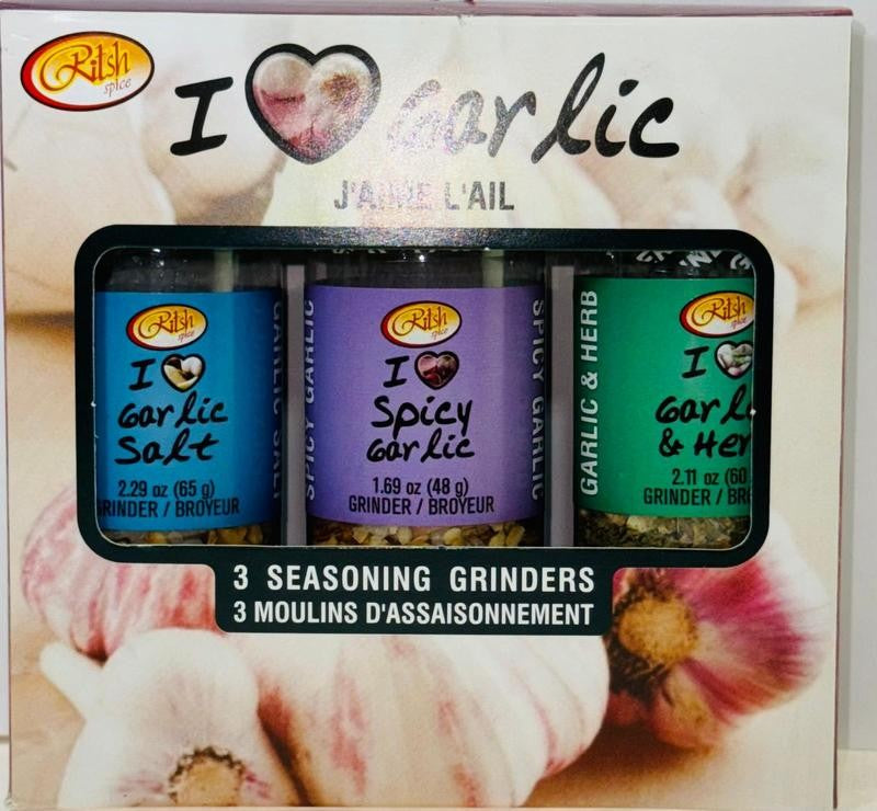 RITSH I LOVE GARLIC 3 PACK SPICE GRINDER SET - GARLIC SALT