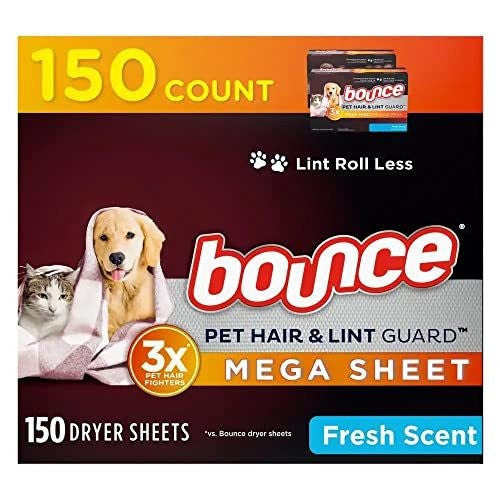 BOUNCE PET HAIR AND LINT GUARD MEGA FRESH SCENT DRYER SHEETS 150CT