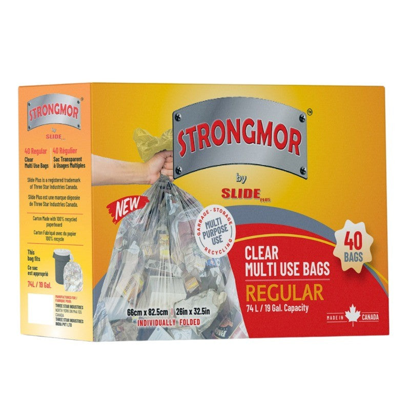 SLIDE PLUS STRONGMOR CLEAR GARBAGE BAGS 26 X 33/40PK