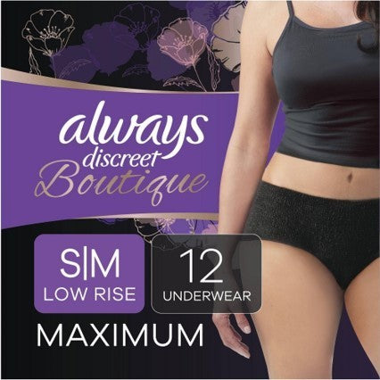 Always Discreet Boutique Low-Rise Postpartum Incontinence Underwear Black 12CT