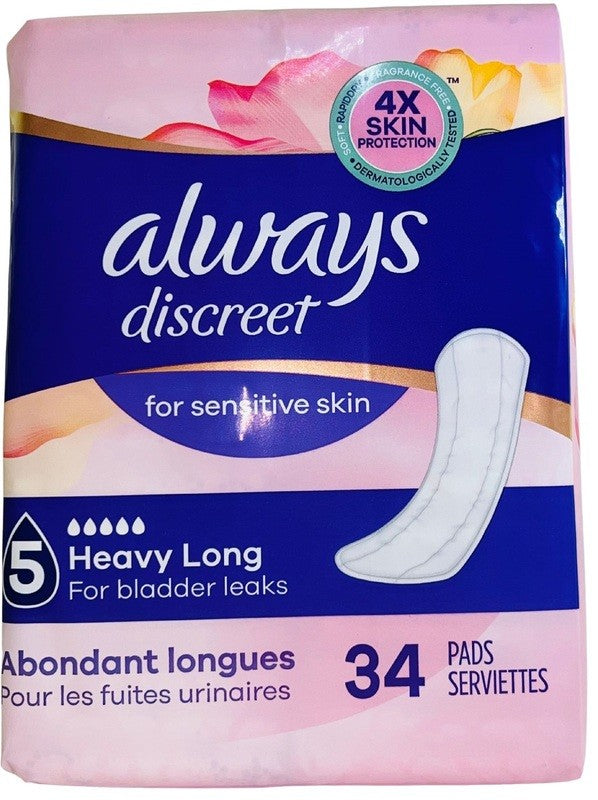 Always Discreet Sensitive Pads, 5 Drop Heavy, 34 Ct