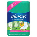 Always Ultra Thin Pads Size 2 Long Absorbency Scented with Wings 40 Count