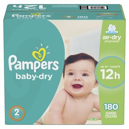 Pampers Baby-Dry Wetness Indicator Overnight Soft Diapers - Size 2 180 Count