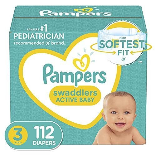 Pampers Swaddlers Disposable Baby Diapers, Giant Pack, Diapers Size 3, 112 Count