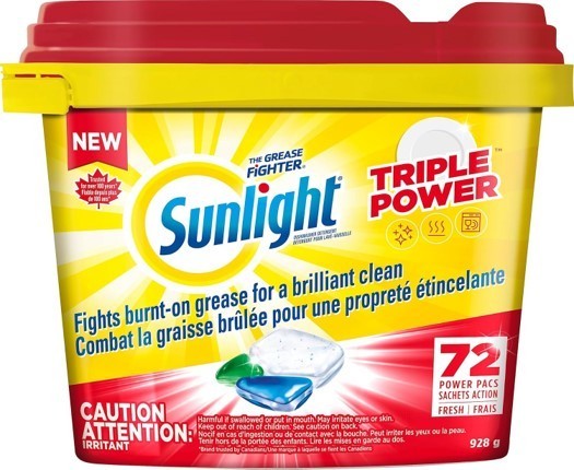 SUNLIGHT DISHWASHER DETERGENT, TRIPLE POWER 72 COUNT, FRESH SCENT