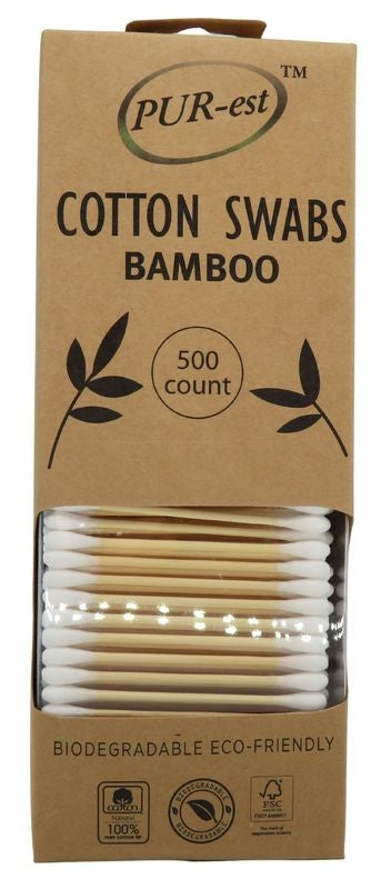 PUREST 500 PCS COTTON BUDS BAMBOO STICK IN PAPER BOX