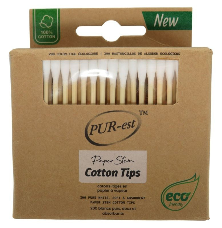 PUREST 200 PCS COTTON BUDS BAMBOO STICK IN PAPER BOX