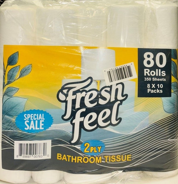 FRESH FEEL BATHROOM TISUE 2PLY 12=36, 350 SHEETS, 8PK x 10