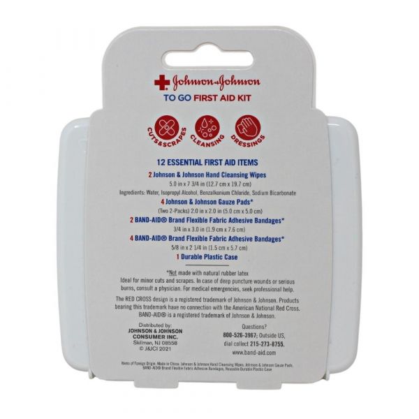 J&J First-Aid To-Go! 12ct Mini Durable Plastic Case/48