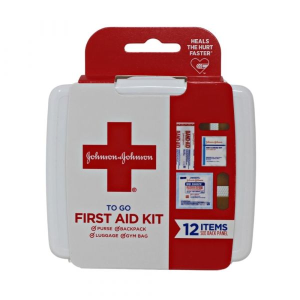 J&J First-Aid To-Go! 12ct Mini Durable Plastic Case/48