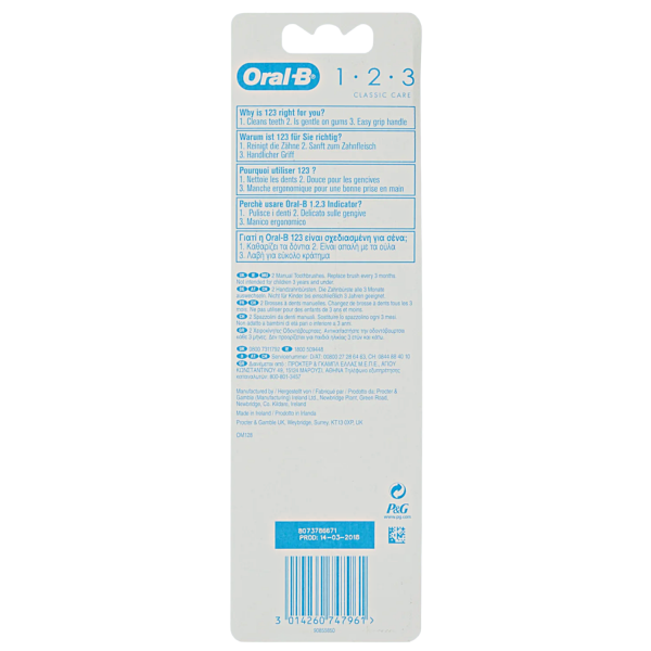 ORAL-B T/B MEDIUM 2PK 123 CLASSIC CARE/72 ()