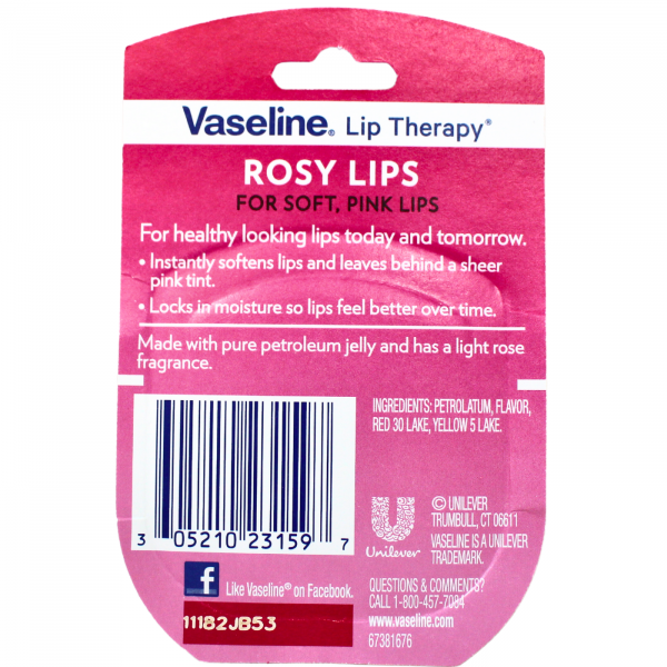 Vaseline Lip Therapy Rosy Lips Flavor Dry Chapped Lips 0.25 Oz (7g), 32 Pack