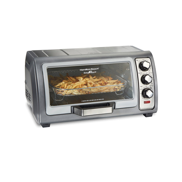 Hamilton Beach Air Fryer Countertop Toaster Oven with Large Capacity, Fits 6 Slices or 12” Pizza, 4 Cooking Functions for Convection, Bake, Broil, Roll-Top Door, Easy Reach Sure-Crisp, Stainless Steel, 31523C