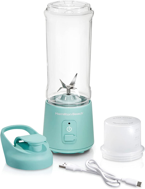 Hamilton Beach Mini Cordless Portable Personal Blender for Shakes and Smoothies, USB Rechargeable, 16 oz. Jar with Leakproof Travel Lid, 6 Stainless Steel Blades, Blue (51182)