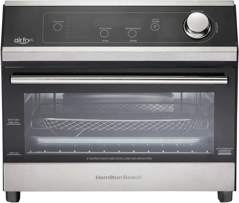 Hamilton Beach Digital Air Fryer Toaster Oven, Fits 12” Pizza or 6 Slices of Toast, 1800W, Steel (31220), Black with Stainless Accents