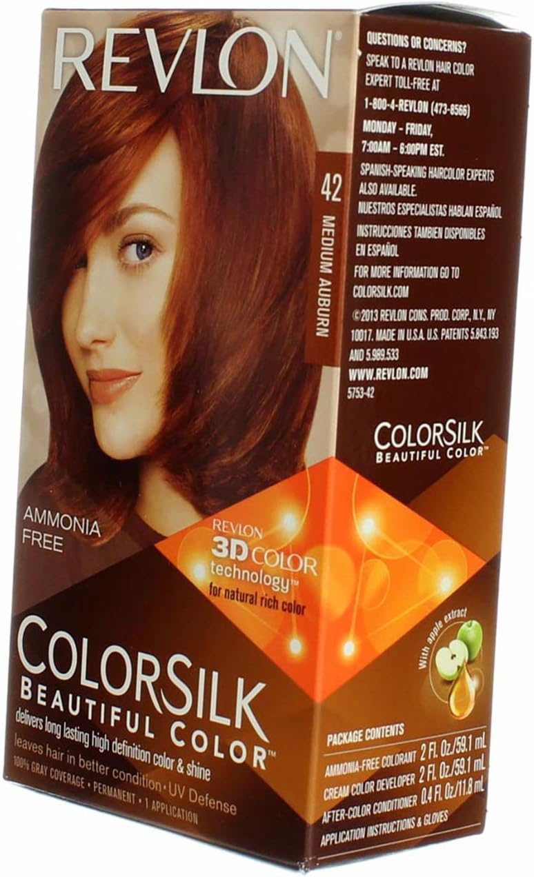 Revlon ColorSilk Beautiful 3D Hair Color, 42 Medium Auburn, 12 Pack