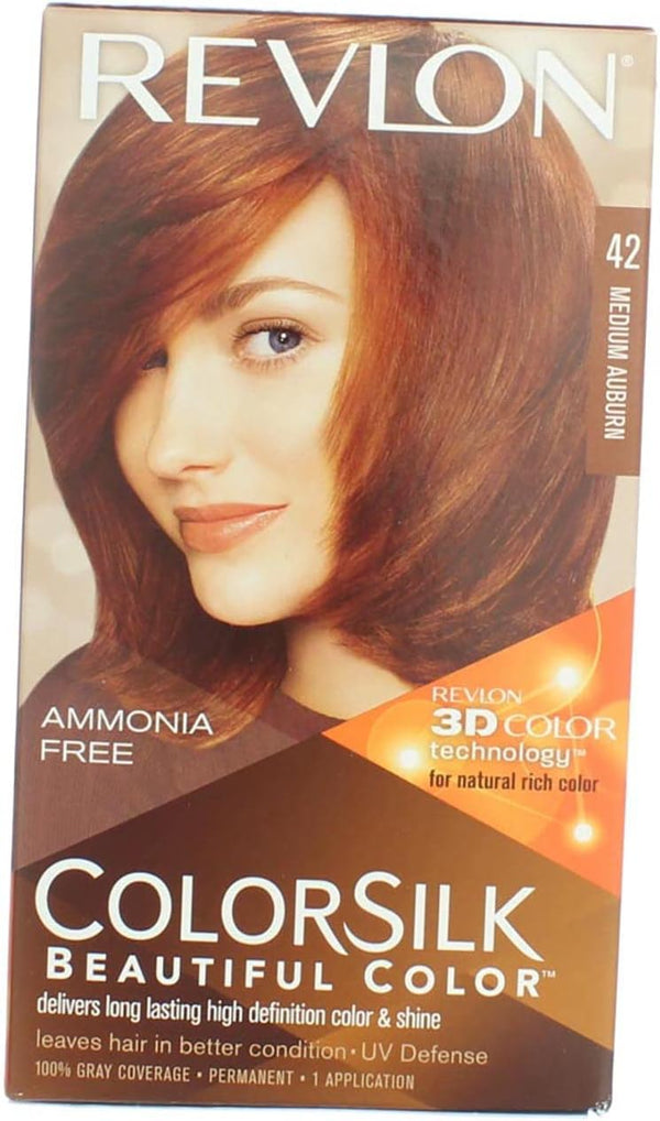 Revlon ColorSilk Beautiful 3D Hair Color, 42 Medium Auburn, 12 Pack