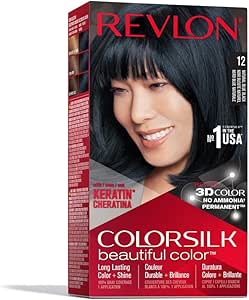 Revlon Colorsilk Beautiful 3D 12 Natural Blue Black Color with Keratin, 12 pack