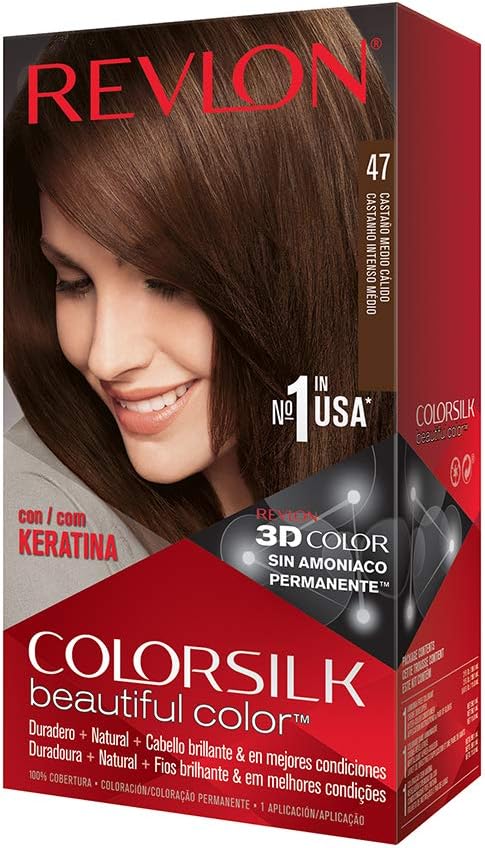 Revlon ColorSilk Beautiful 3D Hair Color, Medium Rich Brown [47] , 12 Pack