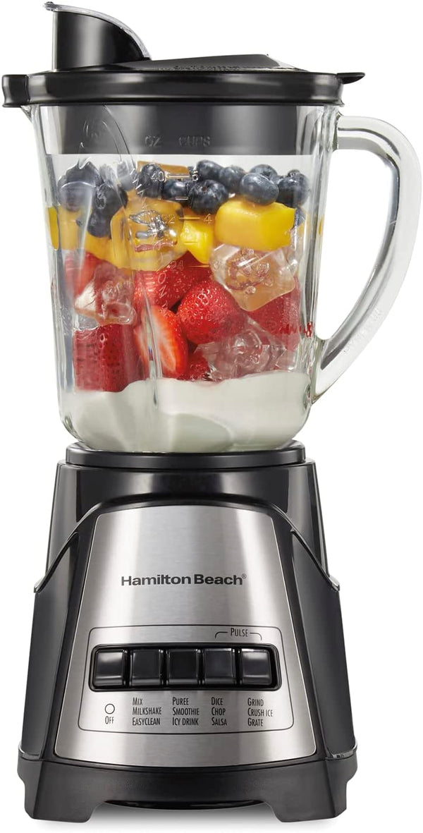 Hamilton Beach 58148 Blender to Puree - Crush Ice and Make Shakes and Smoothies - 40 Oz Glass Jar - 12 Functions - Black and Stainless, 8.66 x 6.5 x 14.69 inches