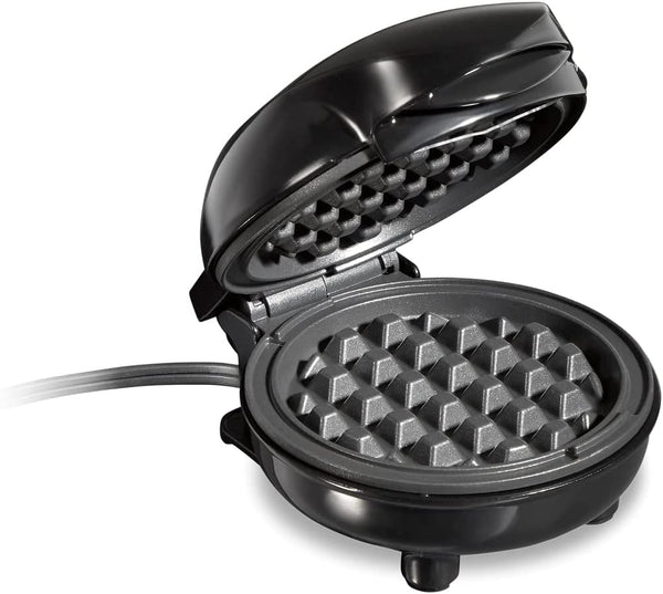 Proctor Silex Mini Waffle Maker Machine with 4” Round Non-stick Grids, Make Personalized Individual Breakfast Chaffles and Hashbrowns, Compact, Black (26100)