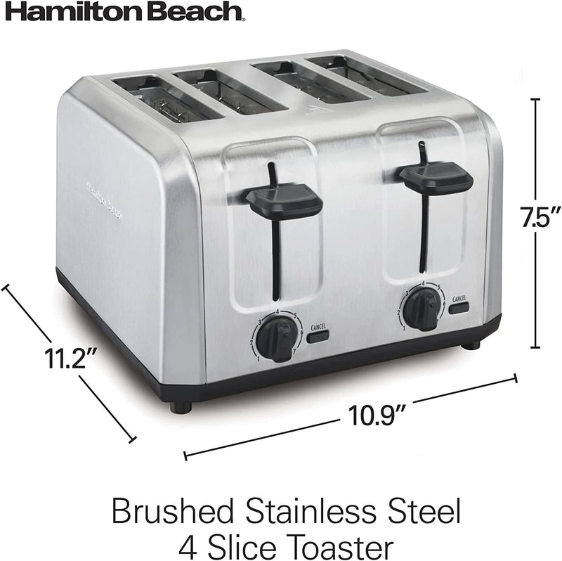 Hamilton Beach 4 Slice Toaster with Extra Wide Slots for Bagels, Shade Selector, Toast Boost, Slide-Out Crumb Tray, Auto-Shutoff and Cancel Button, Brushed Stainless Steel (24910)