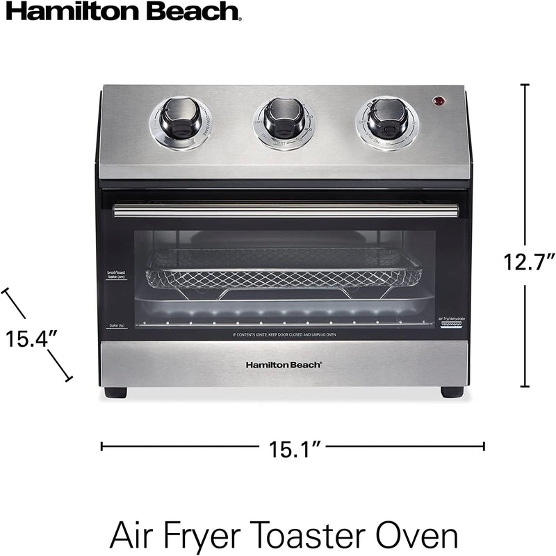 Hamilton Beach 31222 Air Fryer Countertop Toaster Oven, Includes Bake, Broil, and Toast, Fits 12” Pizza, 1800 Watts, 5 Cooking Modes, Black & Stainless Steel