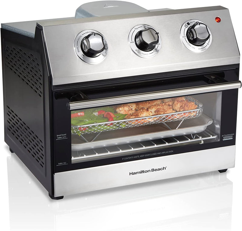 Hamilton Beach 31222 Air Fryer Countertop Toaster Oven, Includes Bake, Broil, and Toast, Fits 12” Pizza, 1800 Watts, 5 Cooking Modes, Black & Stainless Steel