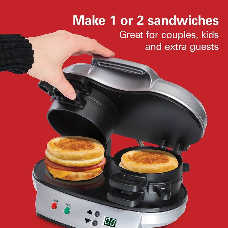 Hamilton Beach Dual Breakfast Sandwich Maker With Timer, Silver (25490C)