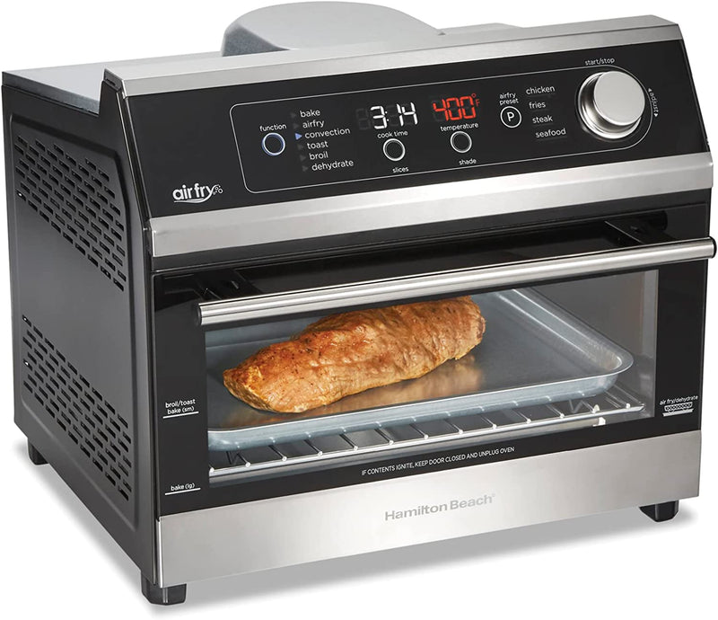 Hamilton Beach Digital Air Fryer Toaster Oven, Fits 12” Pizza or 6 Slices of Toast, 1800W, Steel (31220), Black with Stainless Accents