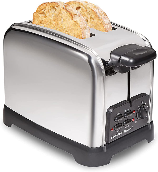 Hamilton Beach Retro Toaster with Wide Slots, Sure-Toast Technology, Bagel & Defrost Settings, Auto Boost to Lift Smaller Breads, 2 Slice, Polished Stainless Steel (22782C)