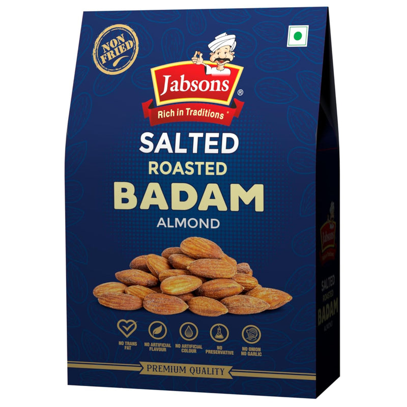 Jabsons Dryfruit Roasted Salted Badam-Almond-200 gm| Premium Whole Badam Giri | High in Fiber|Real Nuts|Hygienically Packed non fried Badam