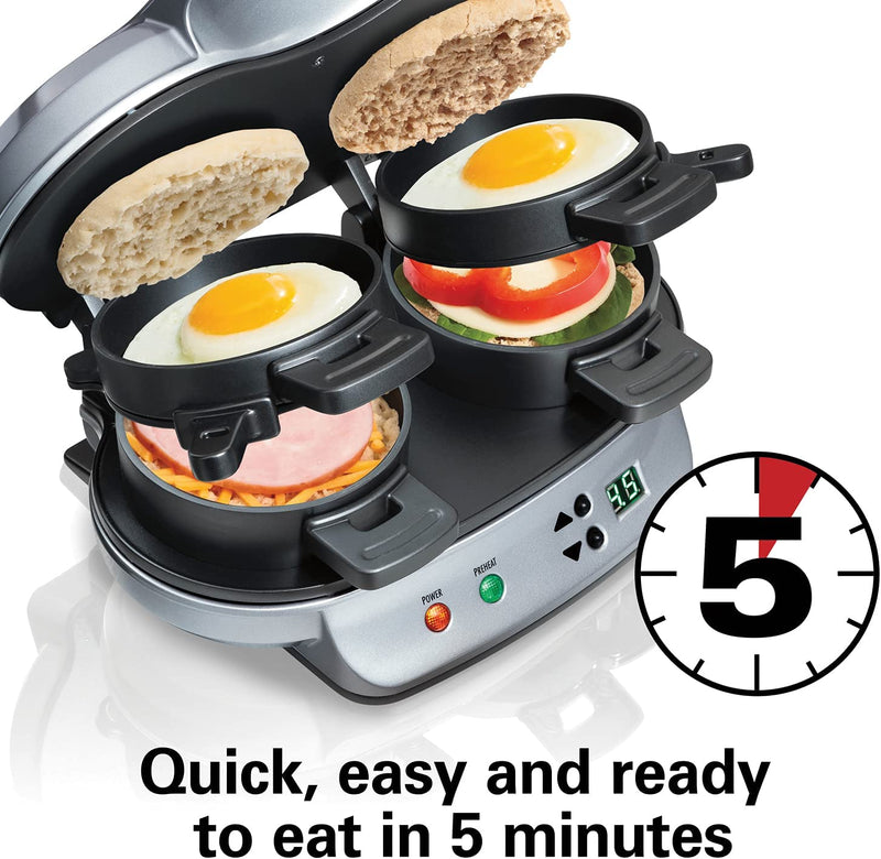 Hamilton Beach Dual Breakfast Sandwich Maker With Timer, Silver (25490C)