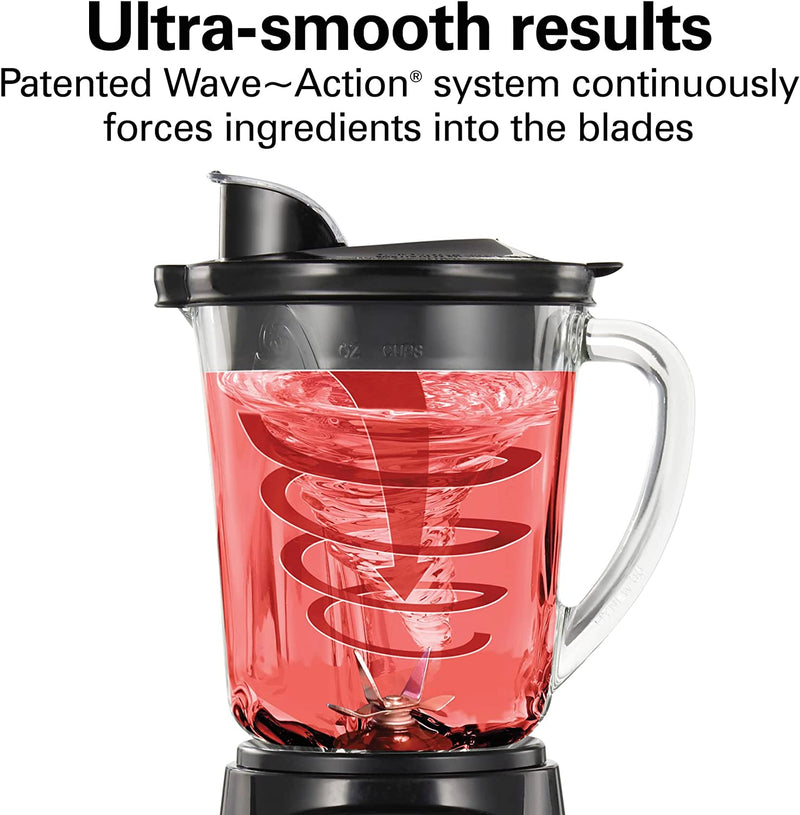 Hamilton Beach 58148 Blender to Puree - Crush Ice and Make Shakes and Smoothies - 40 Oz Glass Jar - 12 Functions - Black and Stainless, 8.66 x 6.5 x 14.69 inches