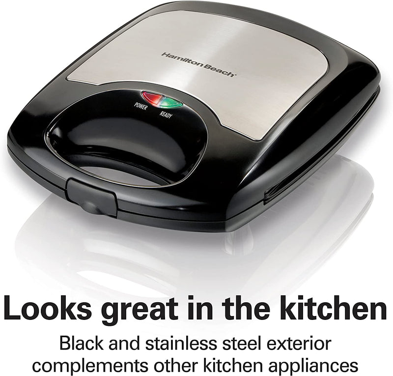 Hamilton Beach 26020C 4-Slice Belgian Waffle Maker, Black and Stainless Steel