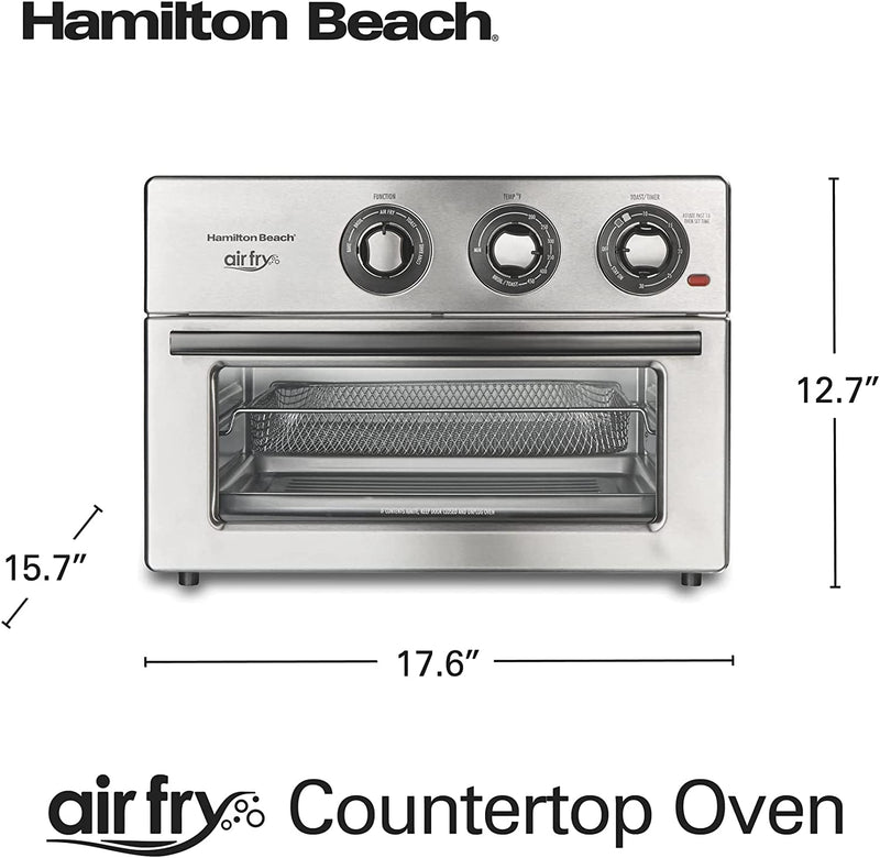 Hamilton Beach Air Fryer Countertop Toaster Oven, Includes Bake, Broil, and Toast, Fits 12” Pizza, 1800 Watts, 6 Cooking Modes, Stainless Steel (31225C)