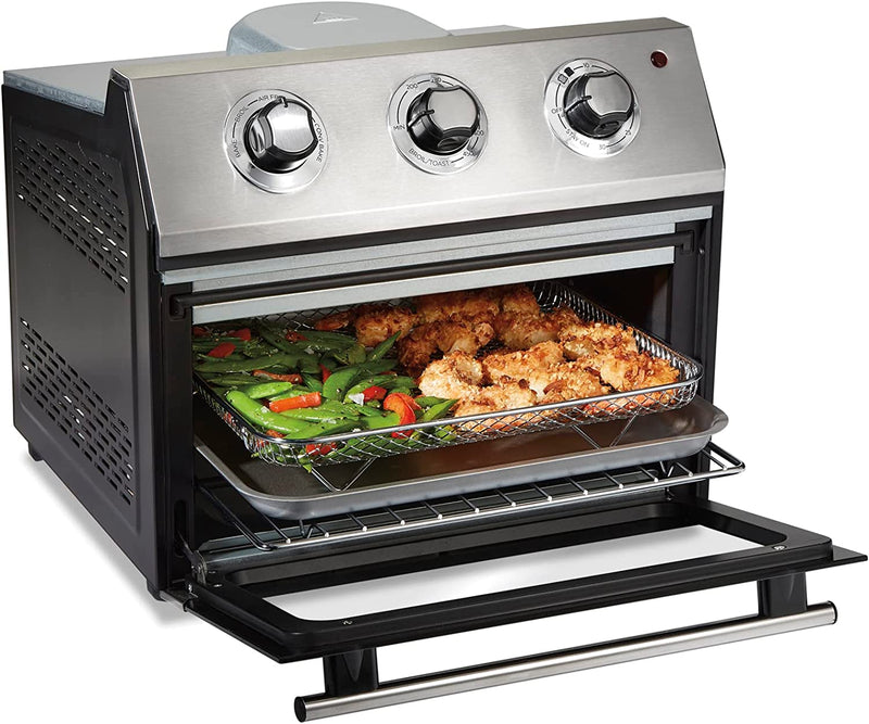 Hamilton Beach 31222 Air Fryer Countertop Toaster Oven, Includes Bake, Broil, and Toast, Fits 12” Pizza, 1800 Watts, 5 Cooking Modes, Black & Stainless Steel