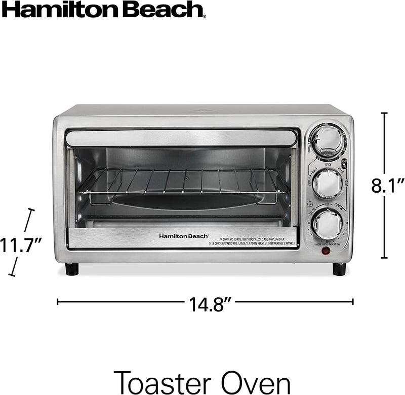 Hamilton Beach 4-Slice Countertop Toaster Oven with Bake Pan, Stainless Steel (31143)