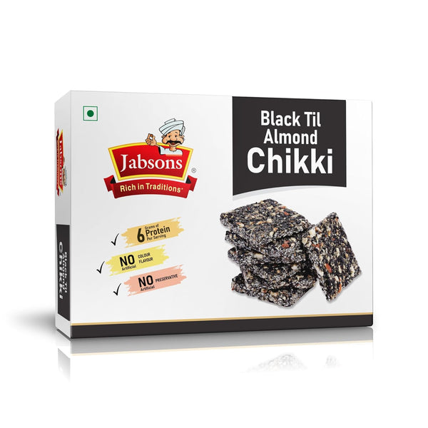 Jabsons Black Til Almond Chikki, 6g Protein per Serving, No Artificial Colour or Preservatives