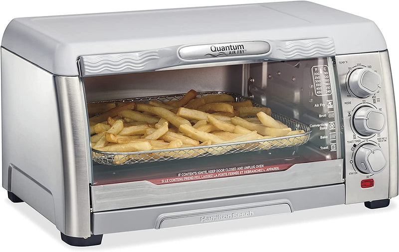 Hamilton Beach Quantum Fast Air Fryer Countertop Toaster Oven with Large Capacity, Fits 6 Slices or 12” Pizza, 5 Functions for Convection, Bake, Broil, Stainless Steel (31350)