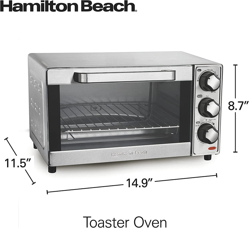 Hamilton Beach Countertop Toaster Oven & Pizza Maker Large 4-Slice Capacity, Stainless Steel (31401C)