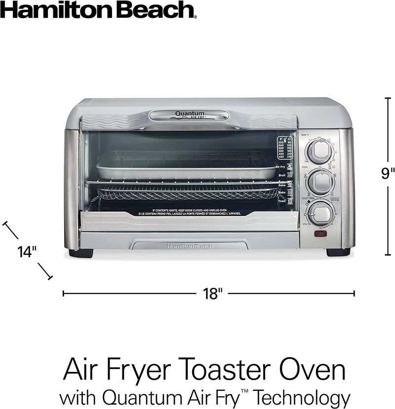 Hamilton Beach Quantum Fast Air Fryer Countertop Toaster Oven with Large Capacity, Fits 6 Slices or 12” Pizza, 5 Functions for Convection, Bake, Broil, Stainless Steel (31350)