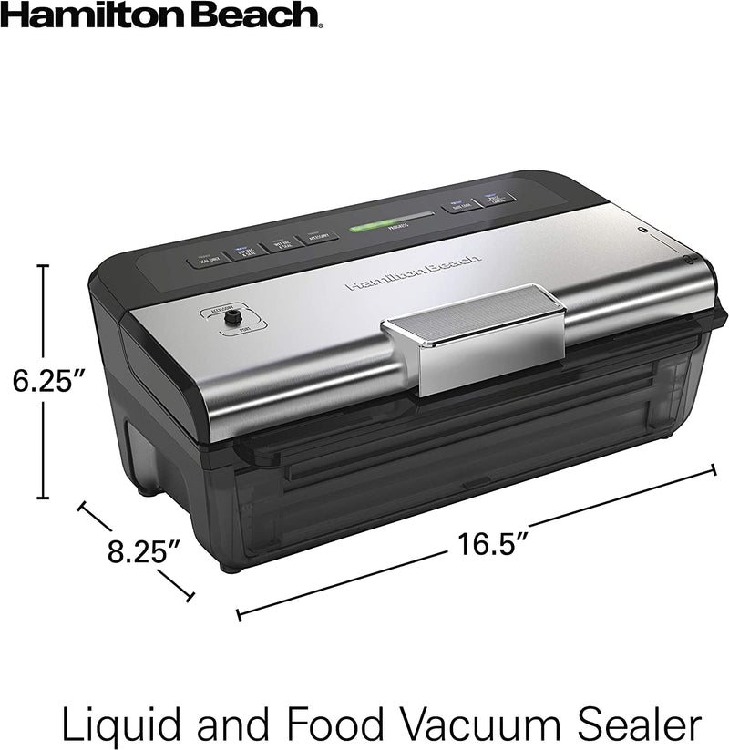 Hamilton Beach Nutrifresh Vacuum Sealer Machine with Bag Cutter, Heat Stamp Date Coder and 2-roll Storage, Bpa Free Food Sealing Starter Kit, Black (78218)