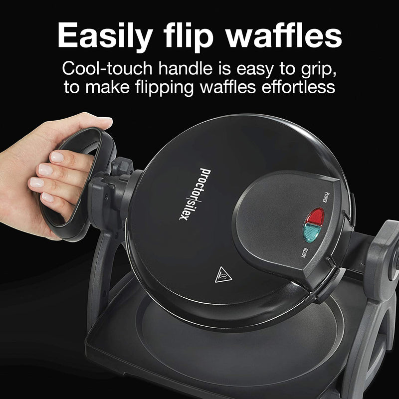 Proctor Silex 26090PS Flip Belgian Waffle Maker, Black, Nonstick Plates, 1 waffle capacity