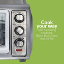 Hamilton Beach Air Fryer Countertop Toaster Oven with Large Capacity, Fits 6 Slices or 12” Pizza, 4 Cooking Functions for Convection, Bake, Broil, Roll-Top Door, Easy Reach Sure-Crisp, Stainless Steel, 31523C