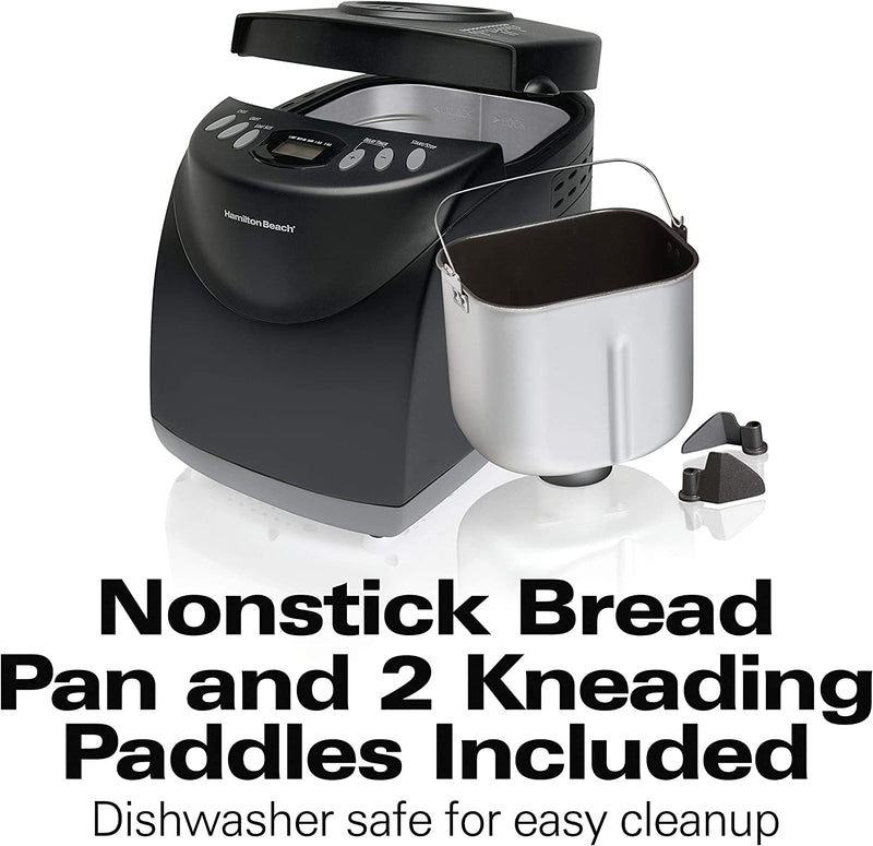 Hamilton Beach Bread Maker Machine, Digital, Programmable, 12 Settings + Gluten Free, Dishwasher Safe Pan + Kneading Paddle, 2 lb Capacity, Black (29882)