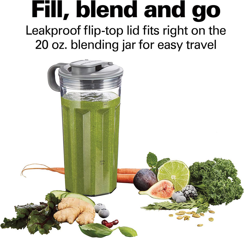 Hamilton Beach® 53625 Power Blender™ Plus 20 Oz. Blender, 800 Watts, Smoothie, Green Smoothie, Blend and Pulse Functions, Leakproof Flip-Top Lid, Gray