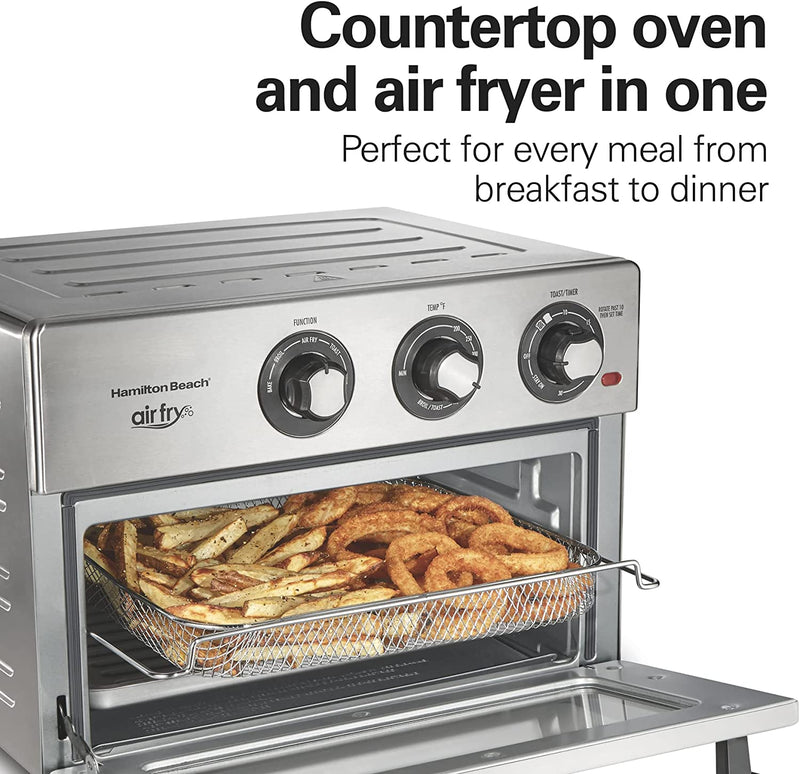 Hamilton Beach Air Fryer Countertop Toaster Oven, Includes Bake, Broil, and Toast, Fits 12” Pizza, 1800 Watts, 6 Cooking Modes, Stainless Steel (31225C)