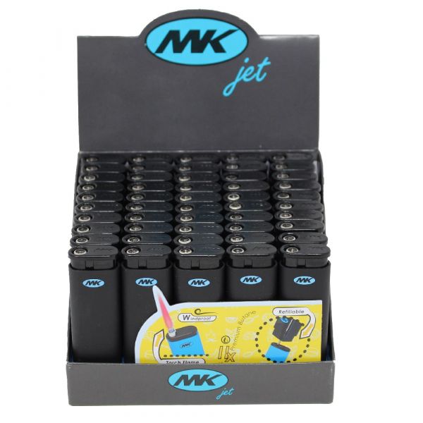 Mk Jet Lighter Refillable Windproof Matte Black/50ct X 10